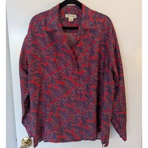 Red and Blue Long Sleeve Silk Button Down Shirt